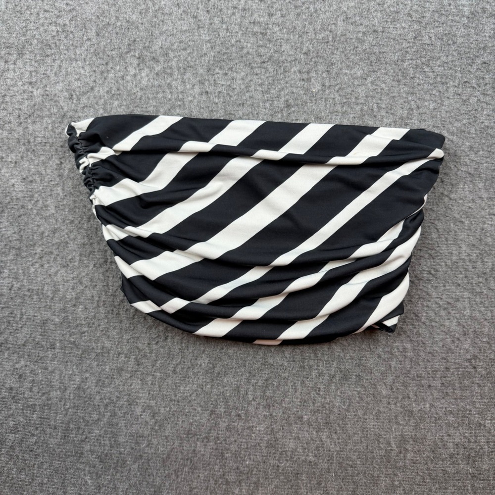 H&M Tube Top Women's XS Black White Striped Ruched Strapless Crop Top‎